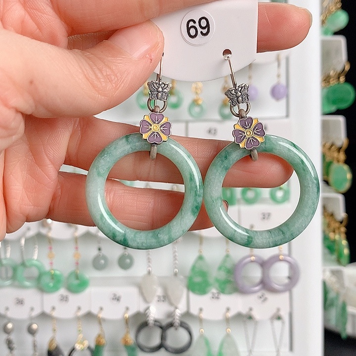 翡翠耳饰银S925镶嵌翡翠