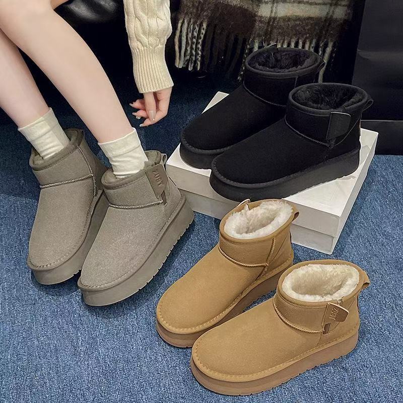 雪地棉时尚女款平底不增高真皮雪地靴防水保暖雪地棉加绒5188