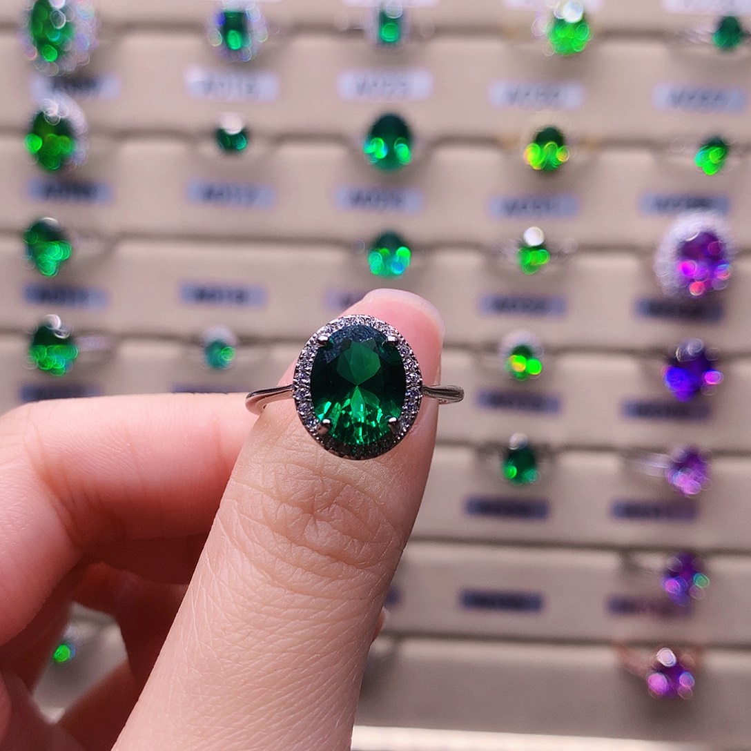 银S925镶嵌绿色碧玺戒指