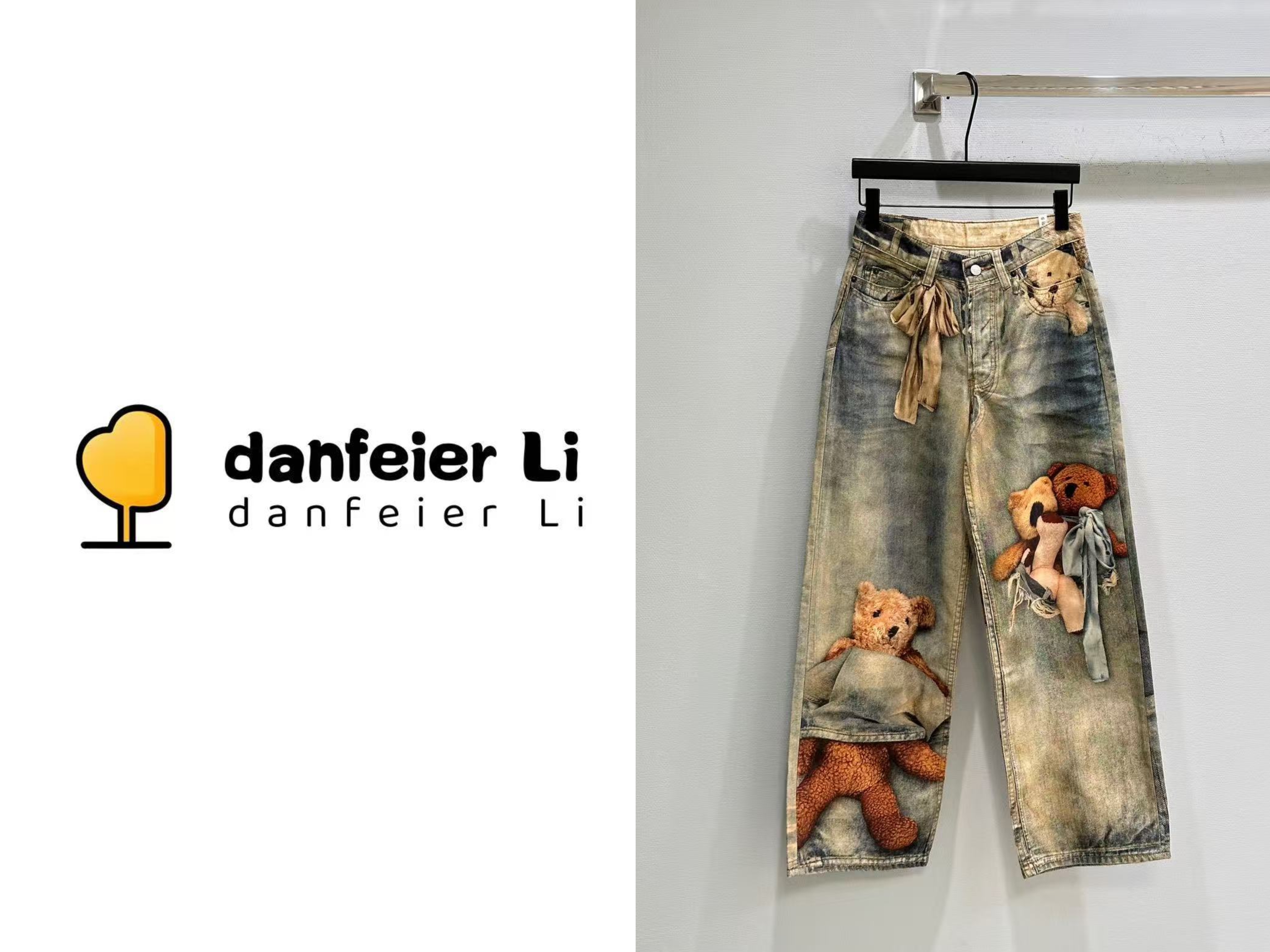 《丫丫推荐款》11302设计款3D立体蝴蝶结小熊牛仔裤