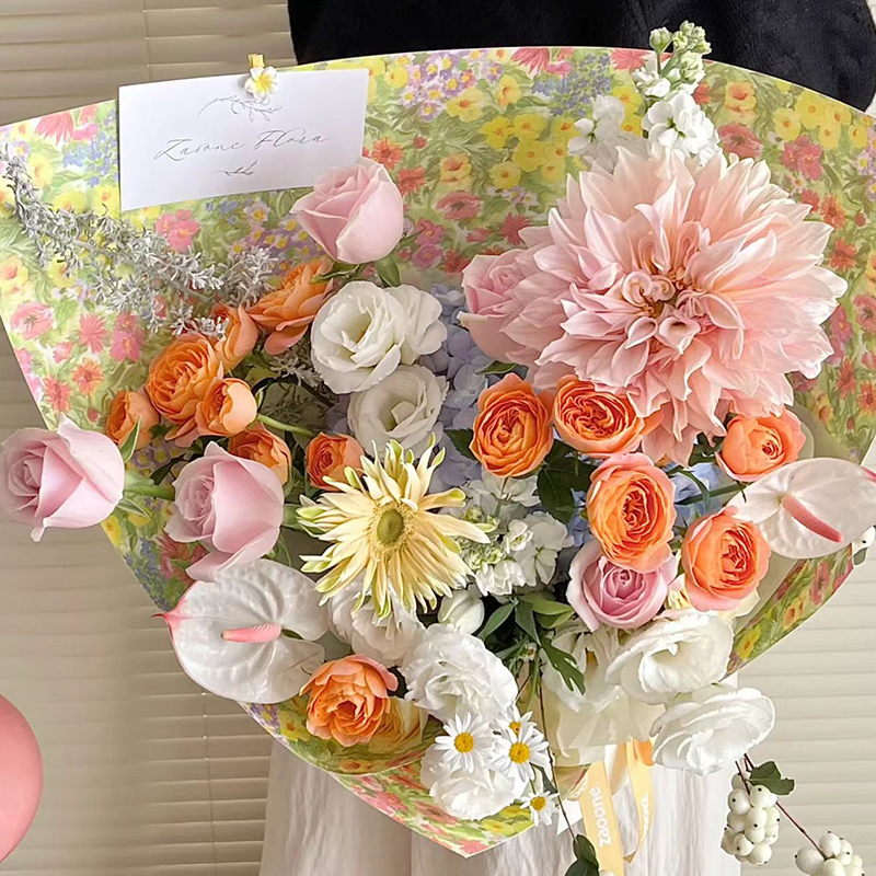 【微花宝】油画风莫奈花园碎花牛皮纸包装纸花束印花纸花艺包装材