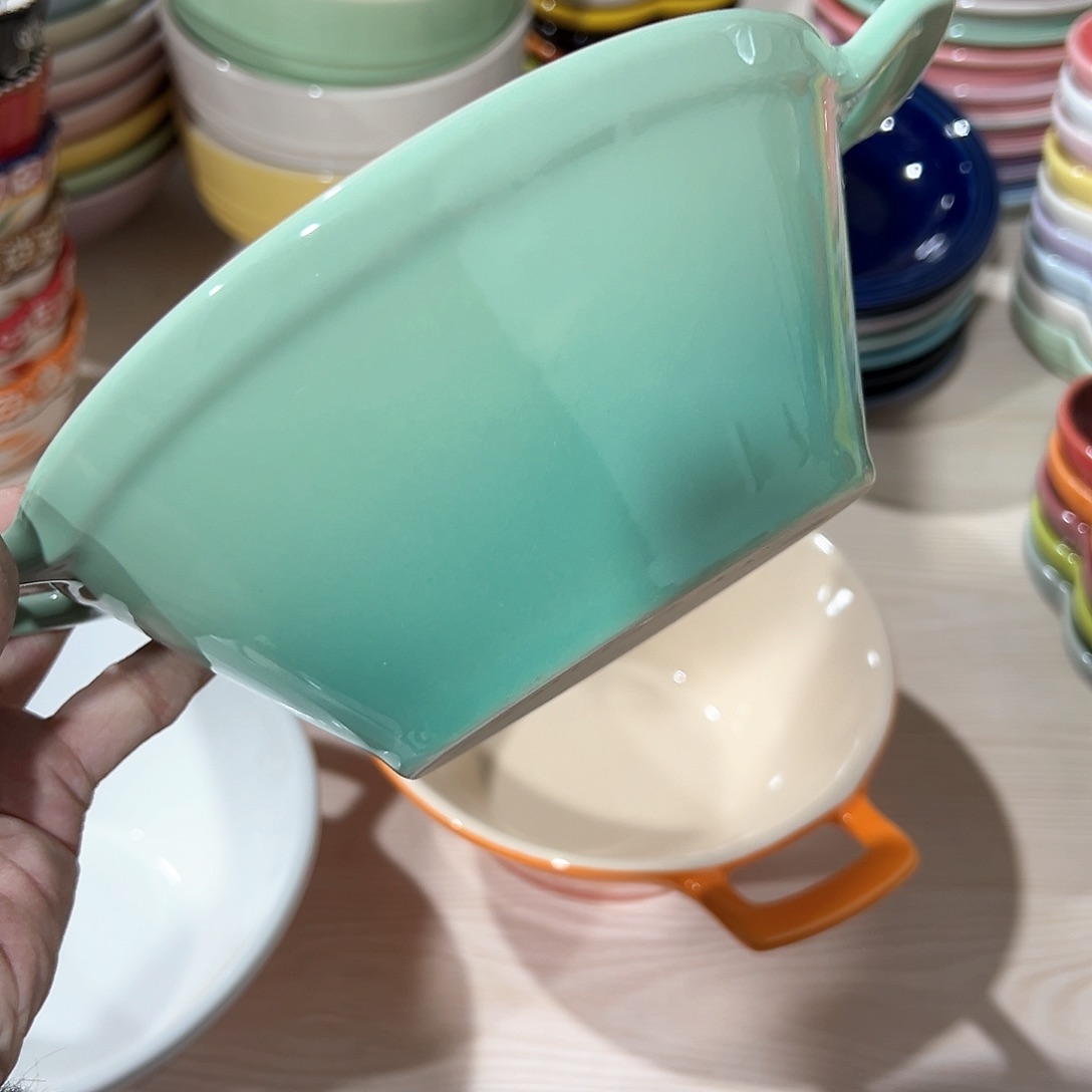 陶瓷 +++双耳斗笠晚 青羽色一个