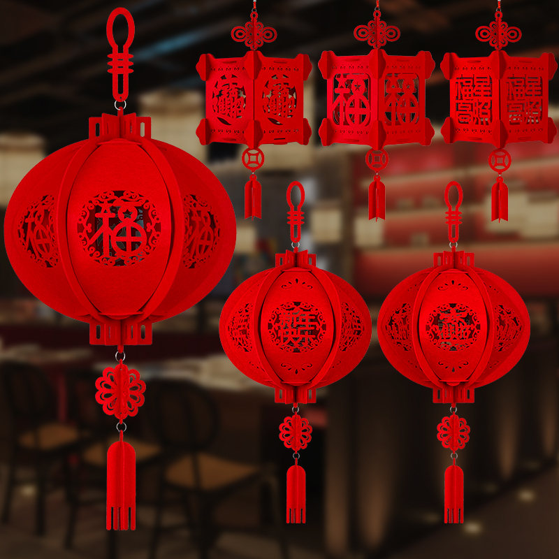  2026马年新年装饰小红灯笼春节过年氛围布置挂件毛毡布灯笼