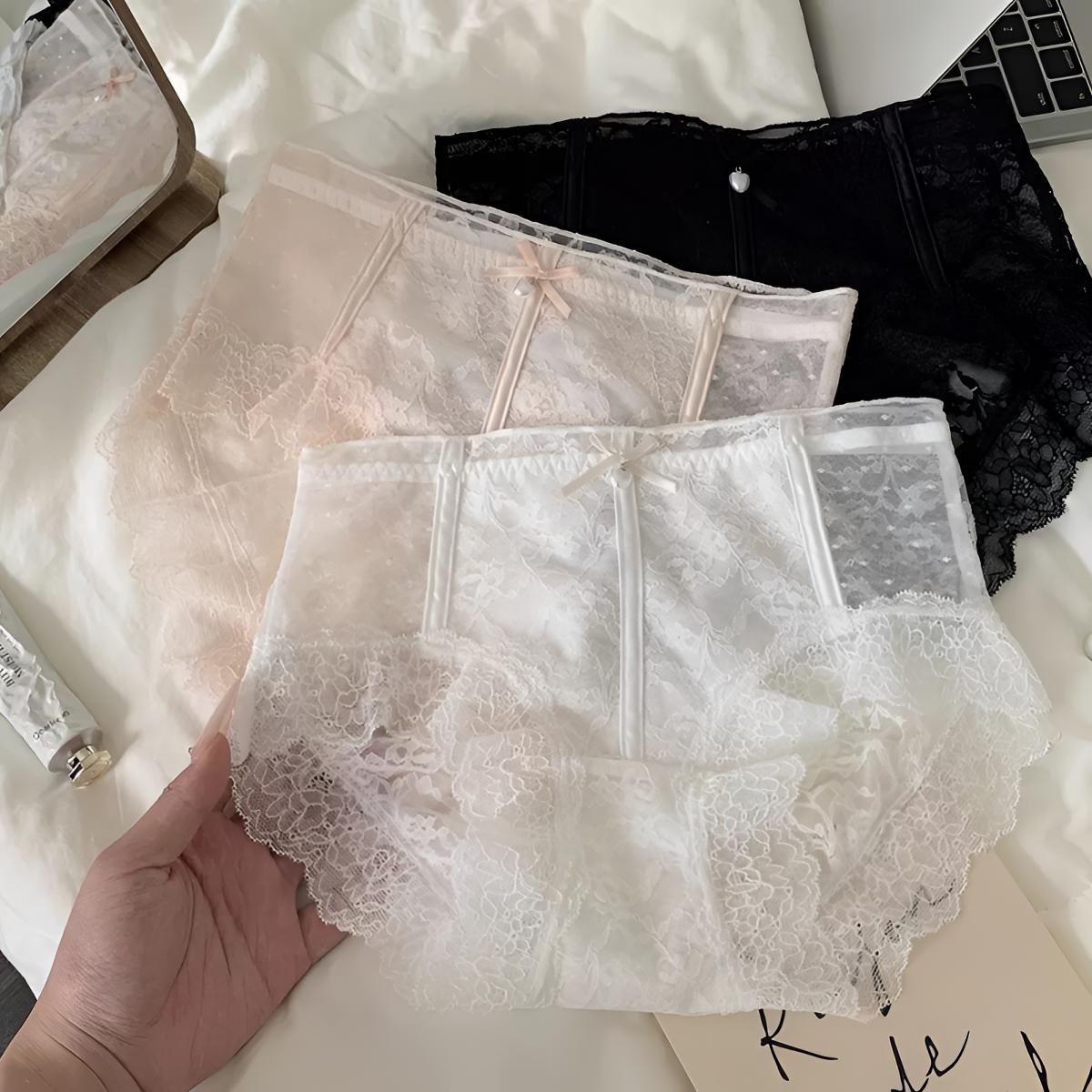 GIRLVENUS2025新款性感中腰不夹臀女生透气三角裤纯欲蕾丝内裤女