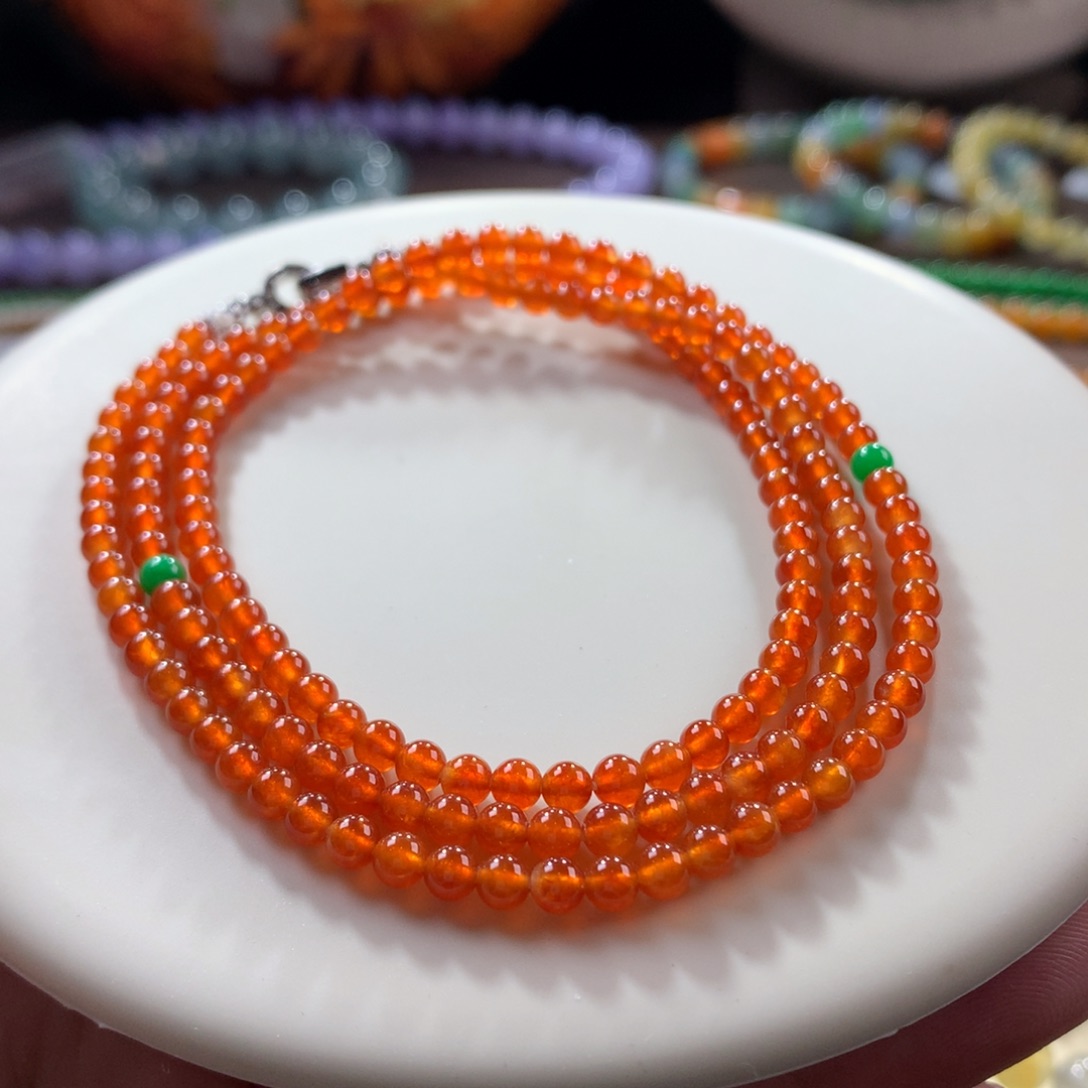 翡翠手链未镶嵌翡翠高冰冰红橙小米卡3.5+