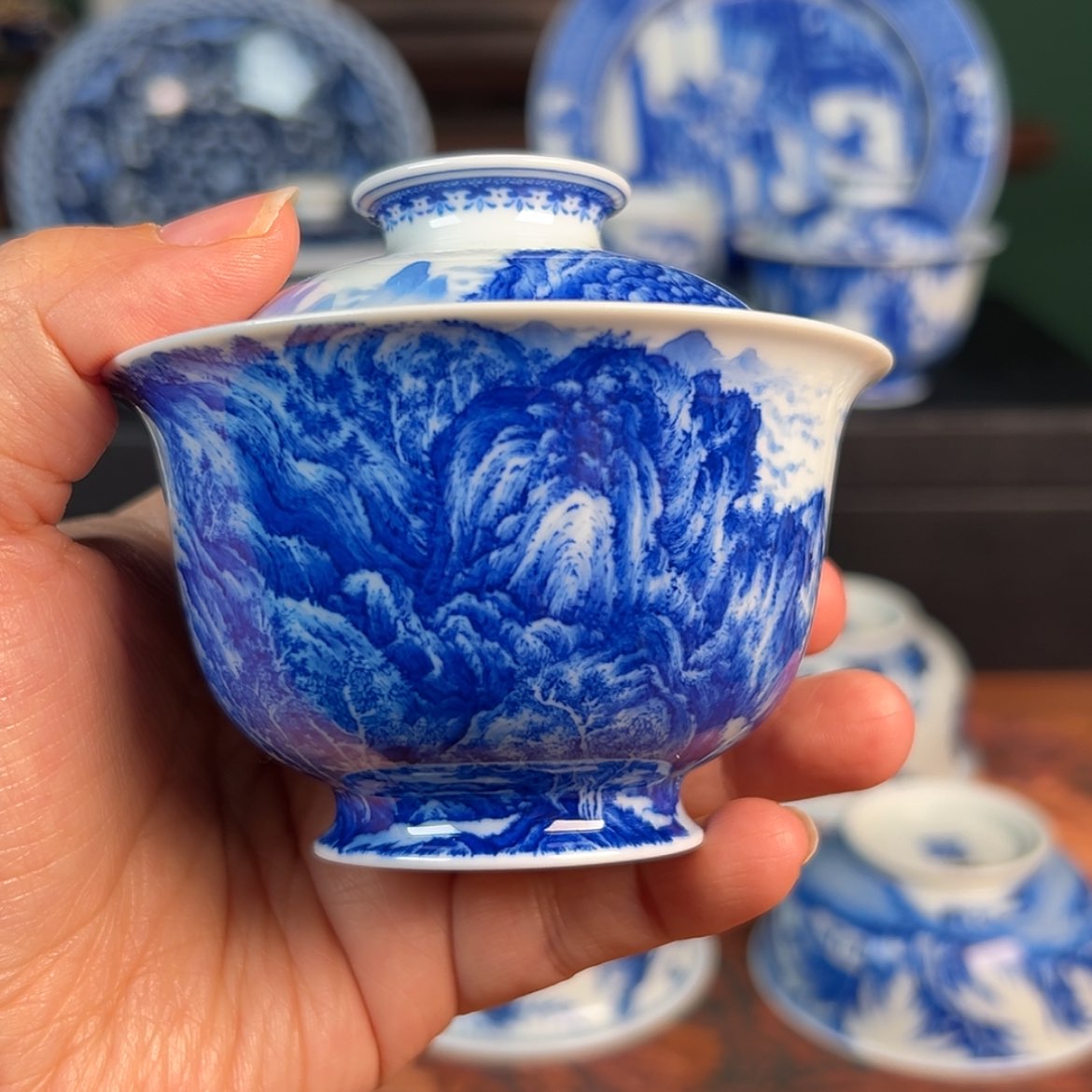 【闪购商品】杯仪贤堂-辋川图山水盖碗