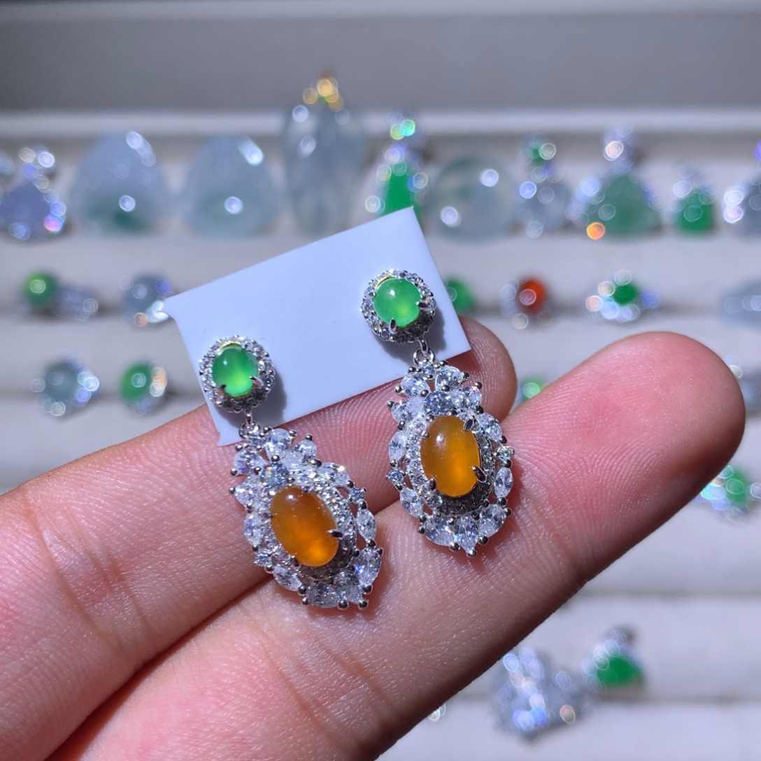 翡翠银S925镶嵌耳饰65