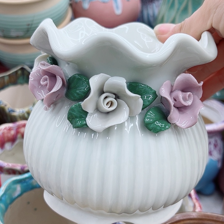 多肉绿植陶瓷花盆9.9包邮，有孔