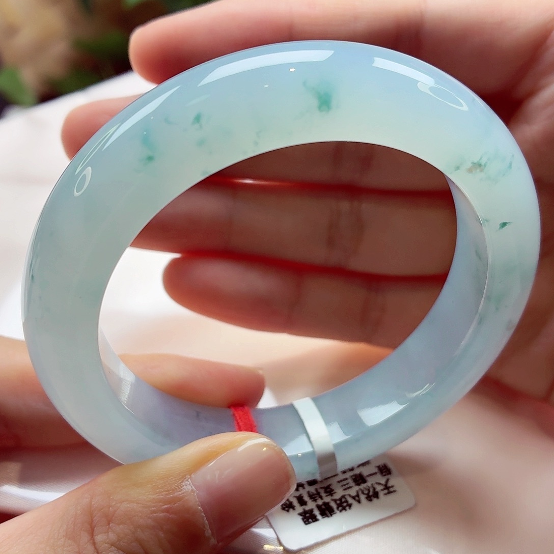 翡翠未镶嵌手镯（圆镯）冰飘蓝花5