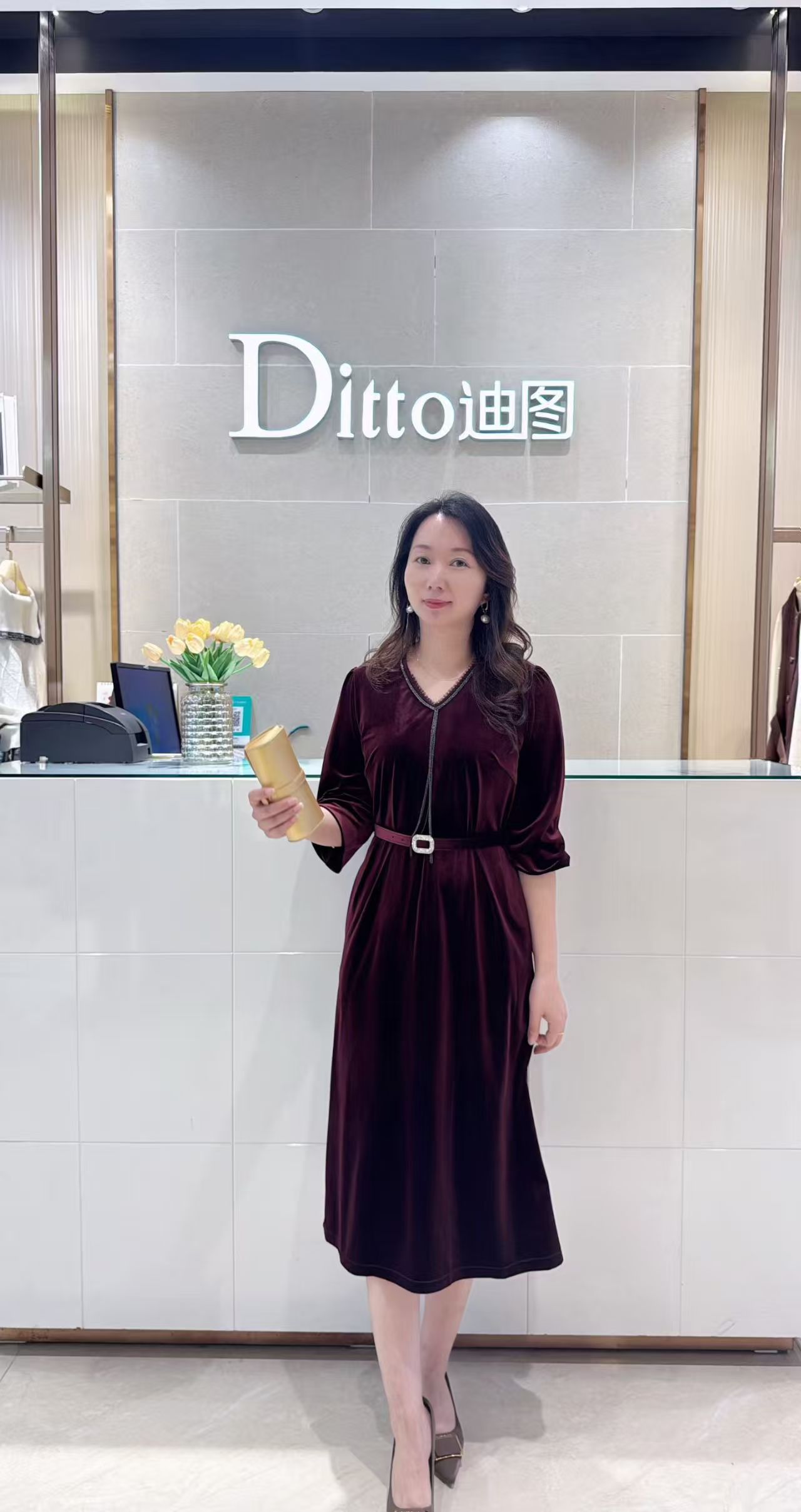 Ditto/迪图DWCD870秋冬丝绒女士连衣裙