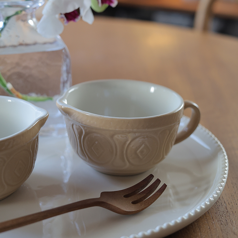 【瑕疵】浅棕浮雕引流小碗 10.3×5.6cm 225ml