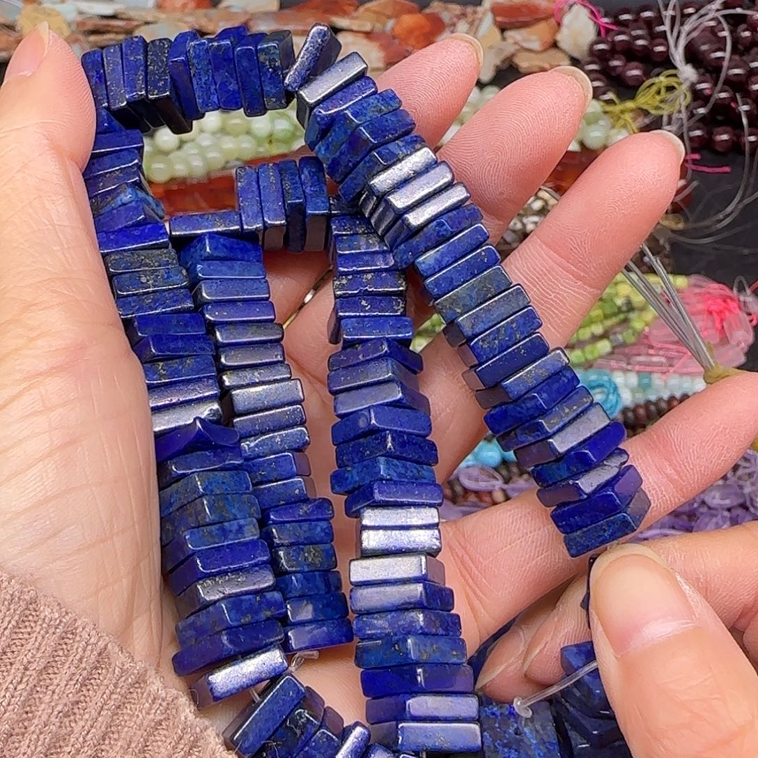 猫***@玛瑙/玉髓合金珠宝半成品青金方隔片10mm一条