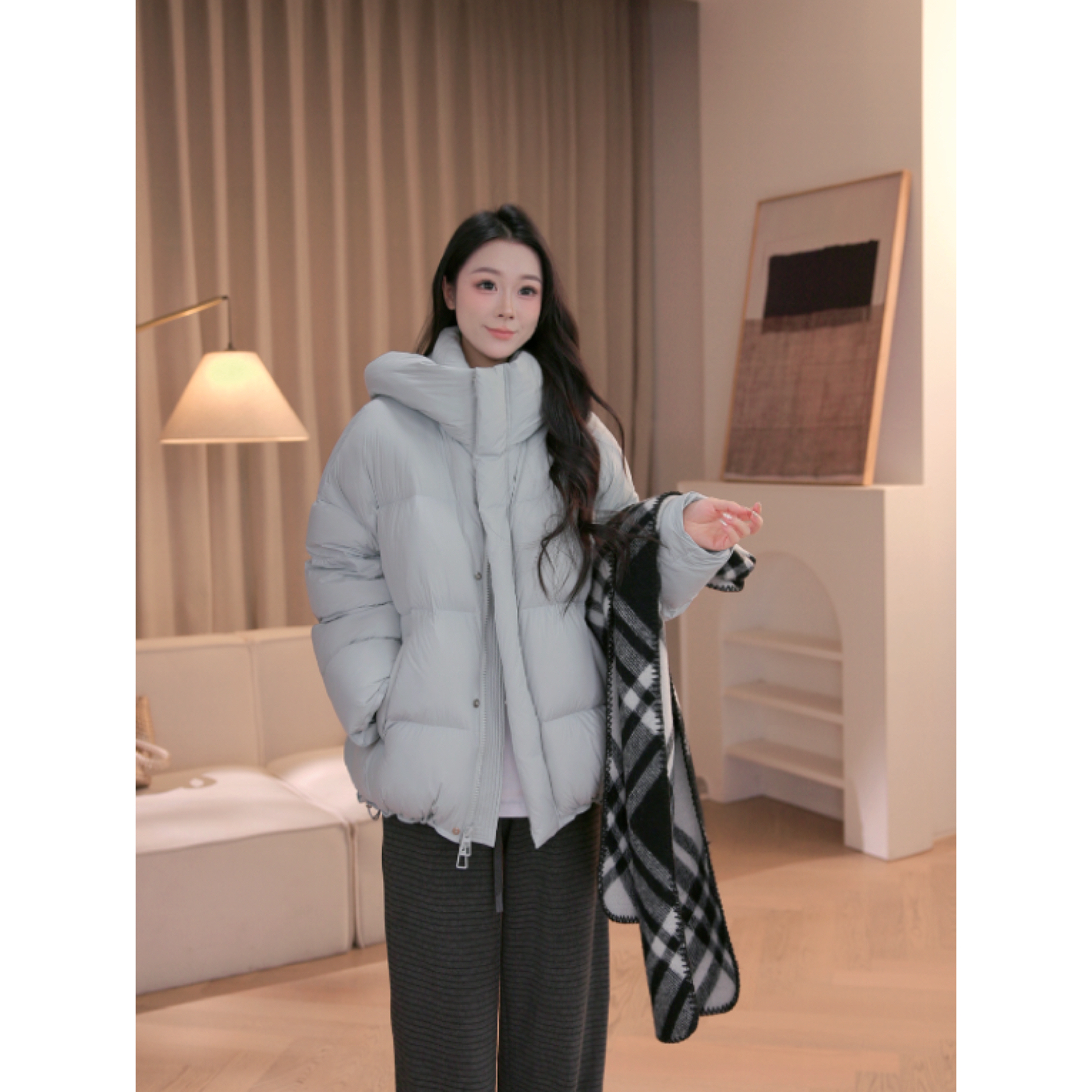 SIYU斯羽 90鸭绒 中长款连帽泡芙面料羽绒服