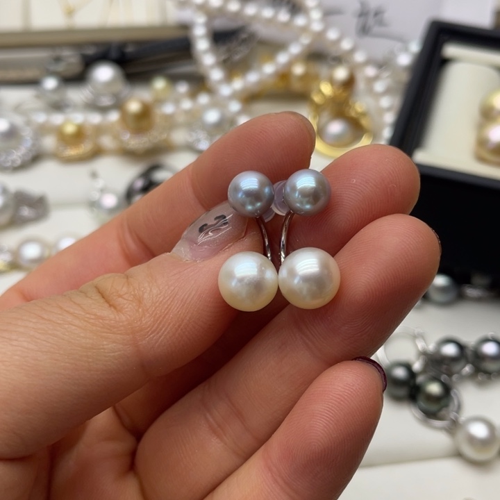海水珍珠耳饰银S925镶嵌