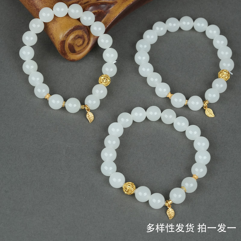 玉作金彩 天然和田玉卡10白玉手串 送女友老婆 #Z113