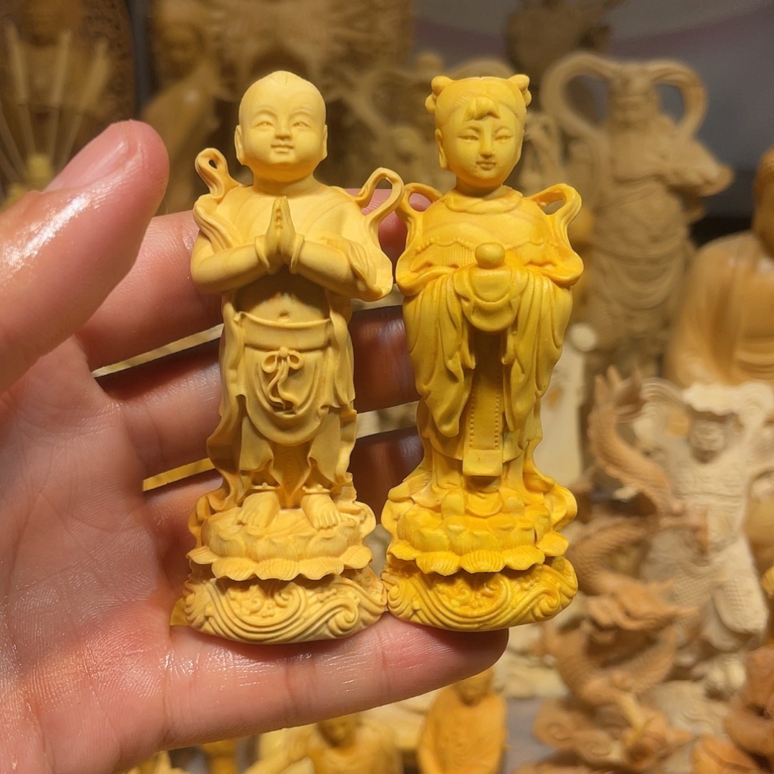 黄杨木小瑕疵金童玉女