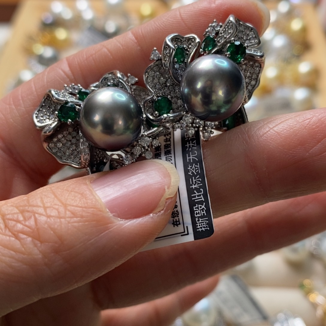 海水珍珠耳饰银S925镶嵌