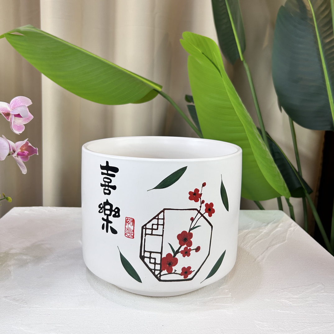 C218口21高18.5哑光白透气花盆适合室内外蝴蝶兰等多种绿植盆栽