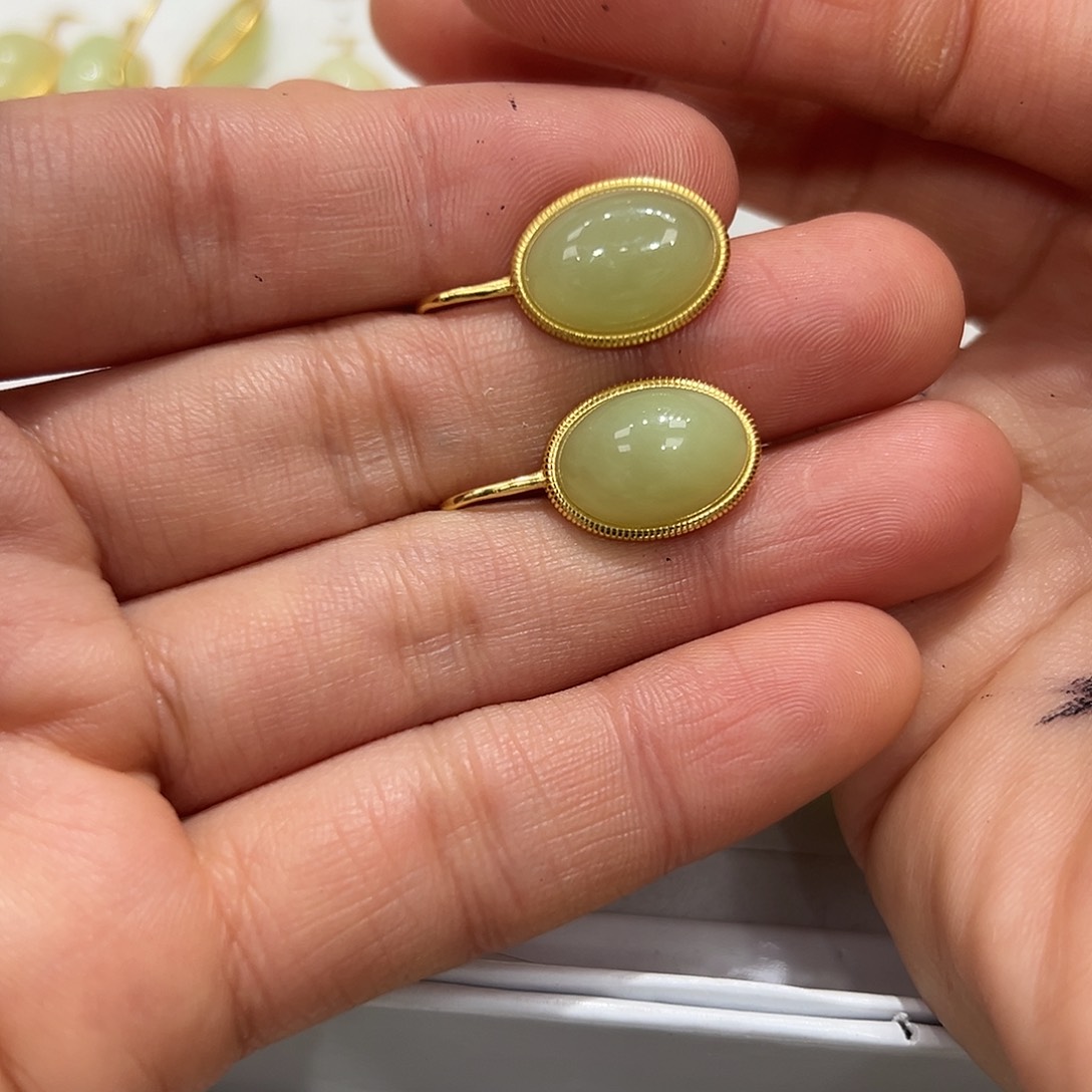 和田玉耳饰银S925镶嵌L****5