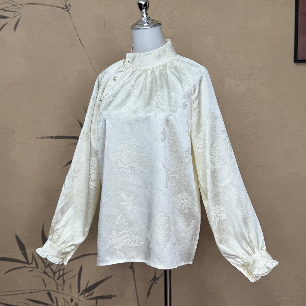 【卷卷新中式】明治新中式百搭显瘦桑蚕丝长袖衬衫国风女