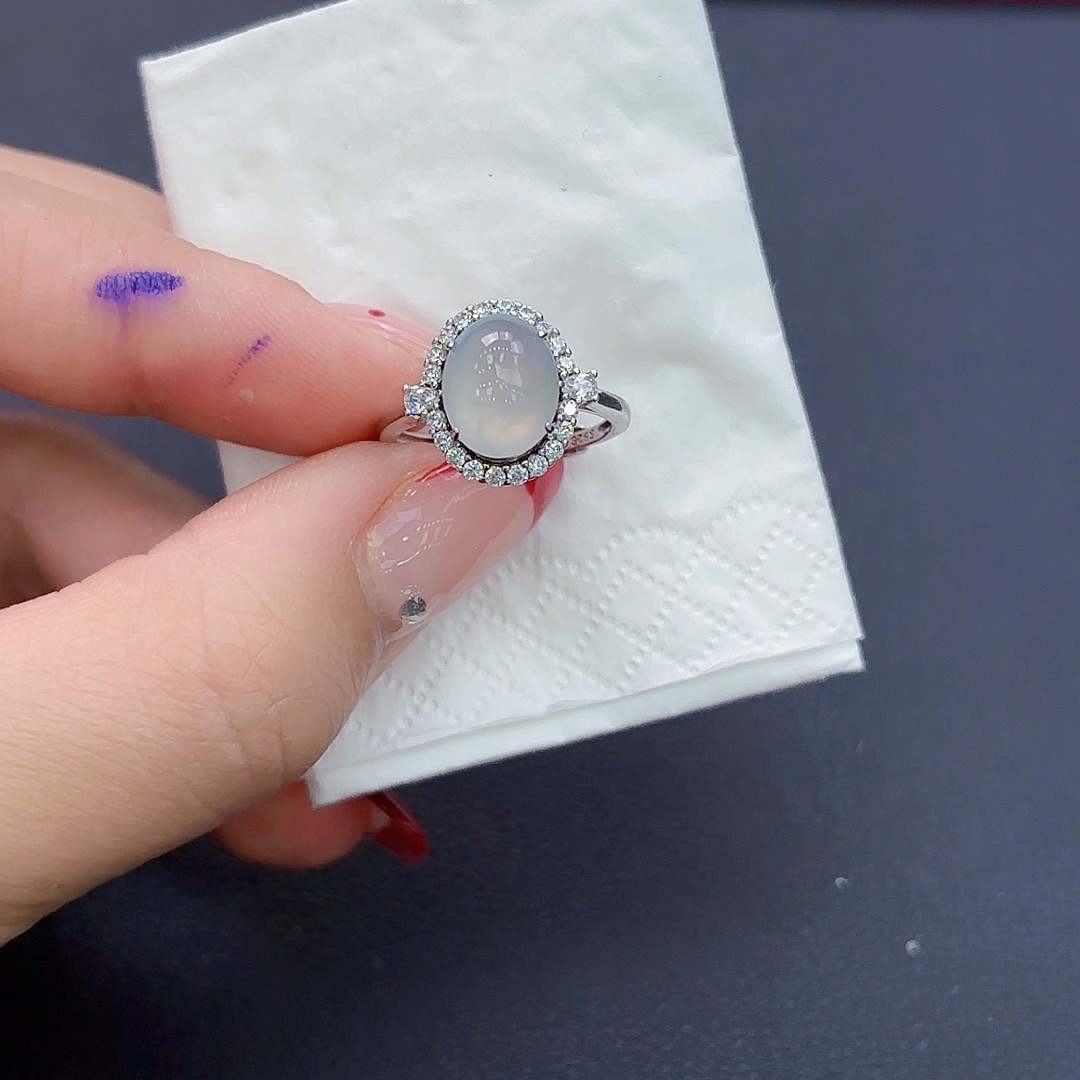 翡翠戒指银S925镶嵌活口戒