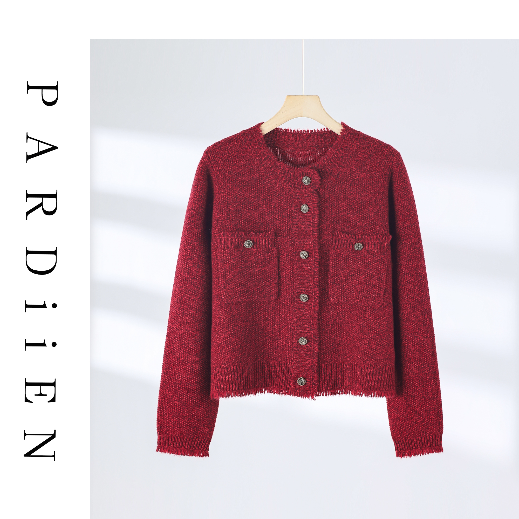 【北总严选】帕迪恩毛边小香风羊绒圆领开衫外套8367