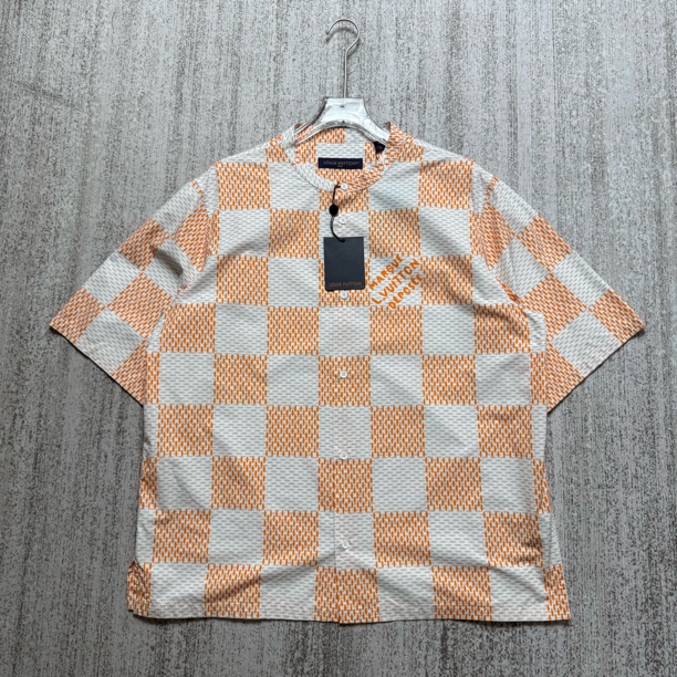 未使用 LouisVuitton/路易威登 棋盘格排扣短袖衬衫/XXL码/4839