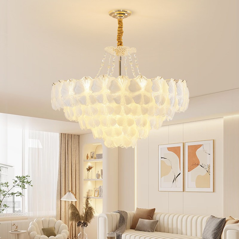 奶油风轻奢客厅水晶吊灯法式复古全光谱护眼餐厅高级感花瓣卧室灯