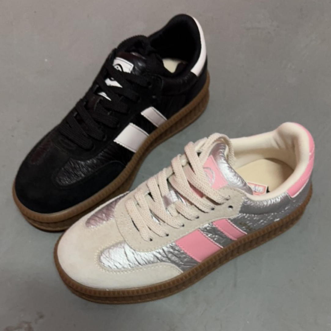 皮革拼接平底耐磨复古秋季拼色德训鞋休闲板鞋潮流