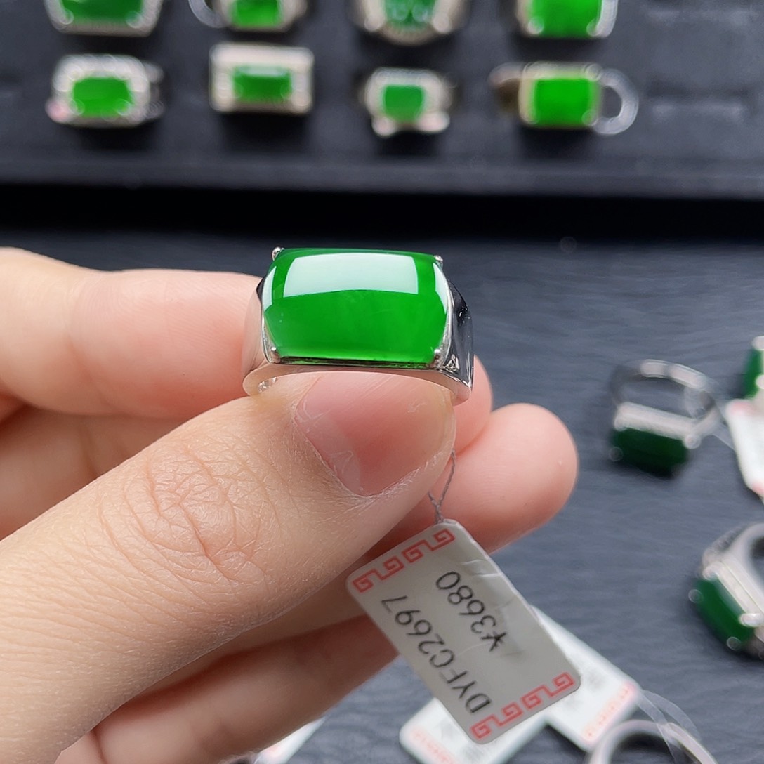 翡翠戒指银S925镶嵌天然a货翡翠2697