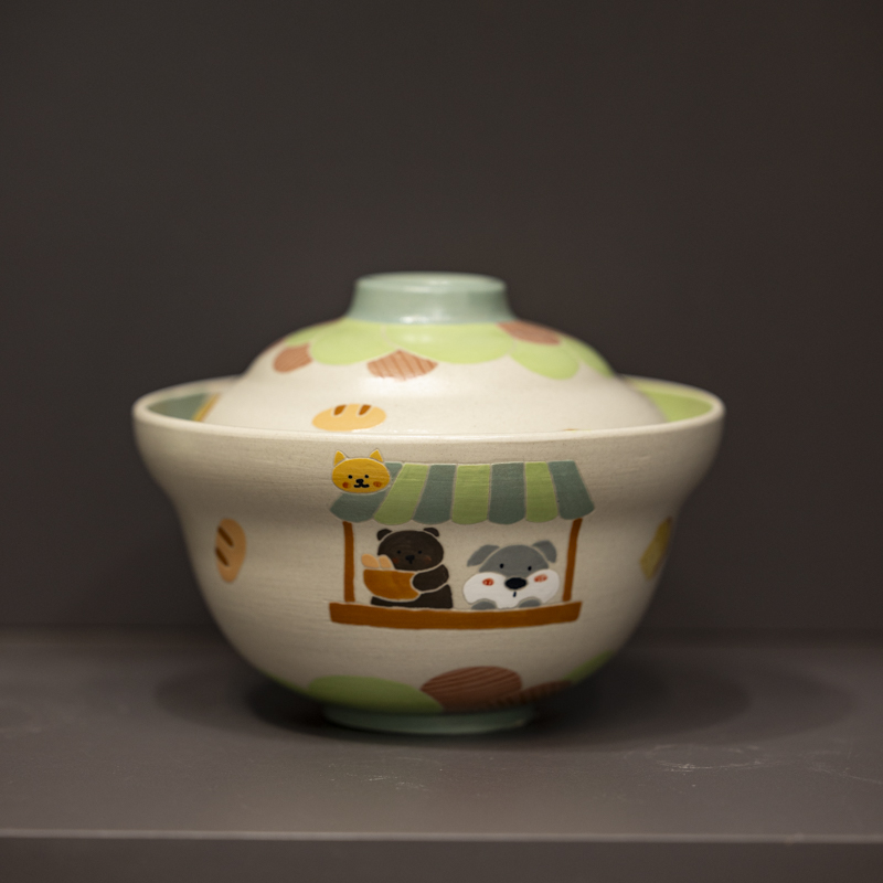 481卡通手绘动物带盖泡面碗