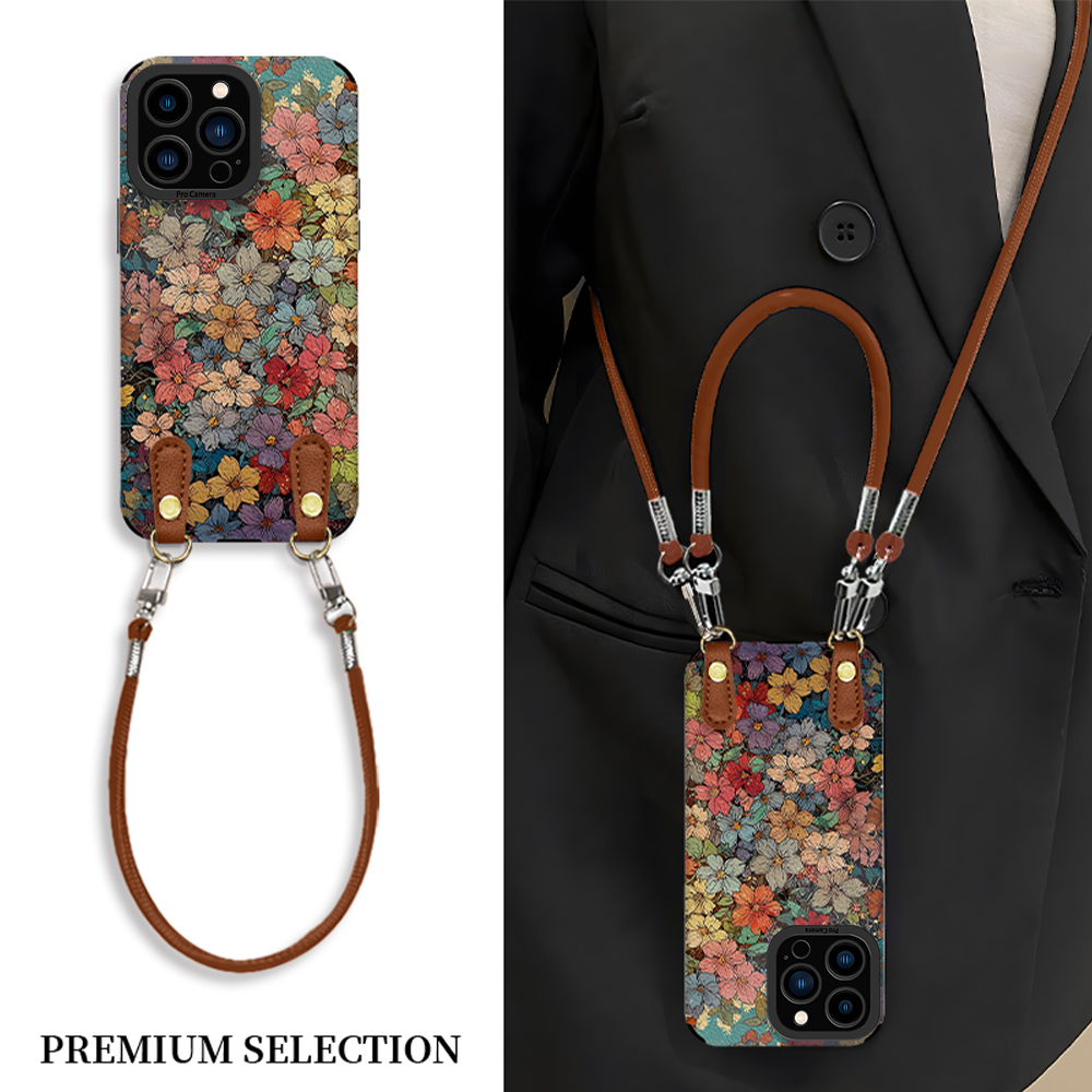 手绘花朵皮纹适用VIVO苹果16荣耀OPPO华为P70小米手机壳ZX00488