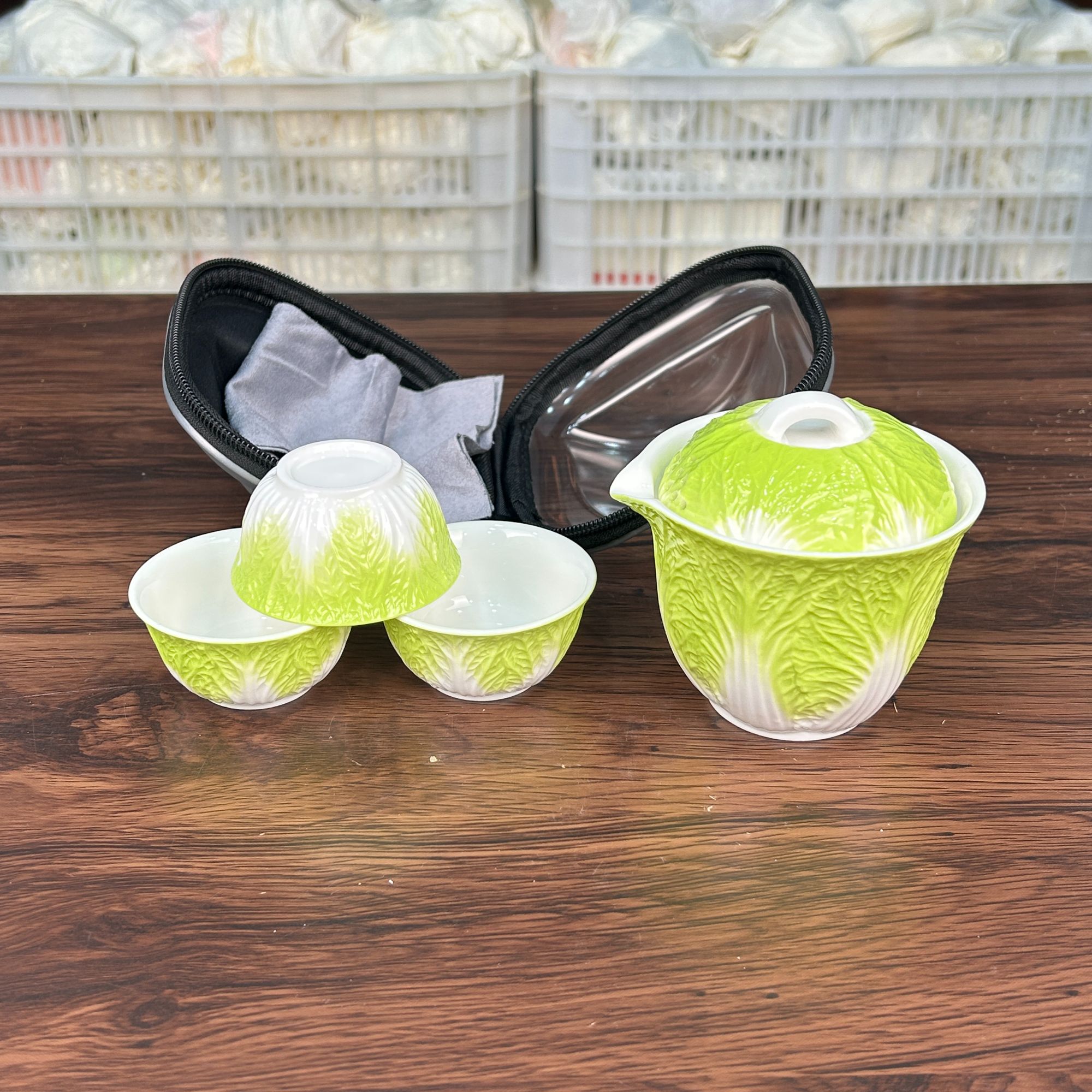 大海茶器@@D663-白菜旅行茶具 