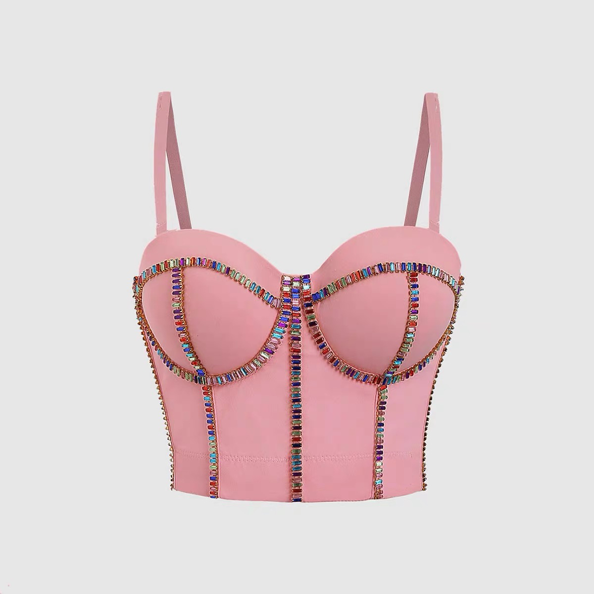 四季款鱼骨胸衣镶钻钉珠吊带紧身胸衣性感辣妹抹胸内衣女