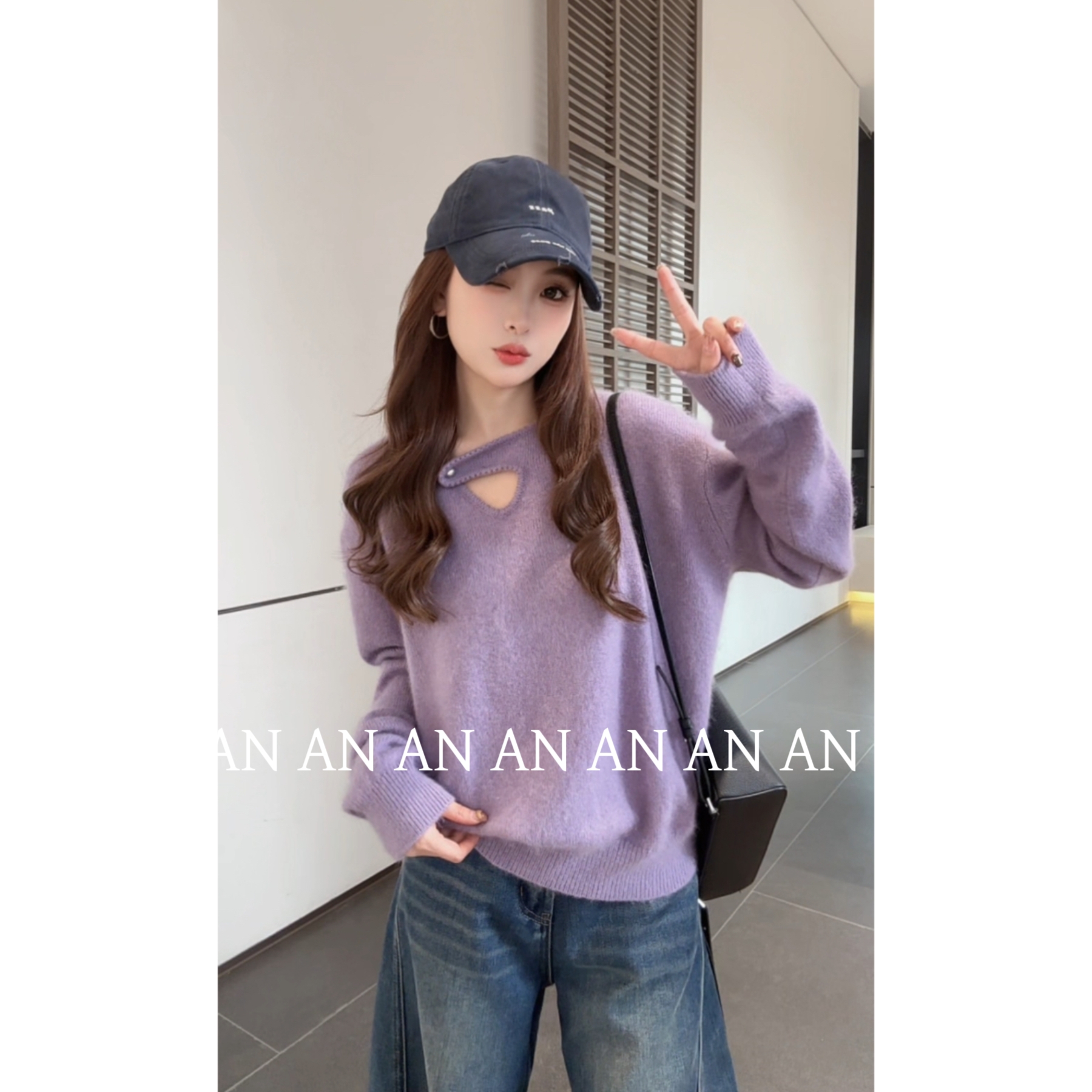 C12235法式小众洋气宽松温柔风套头一扣漂亮软糯毛衣