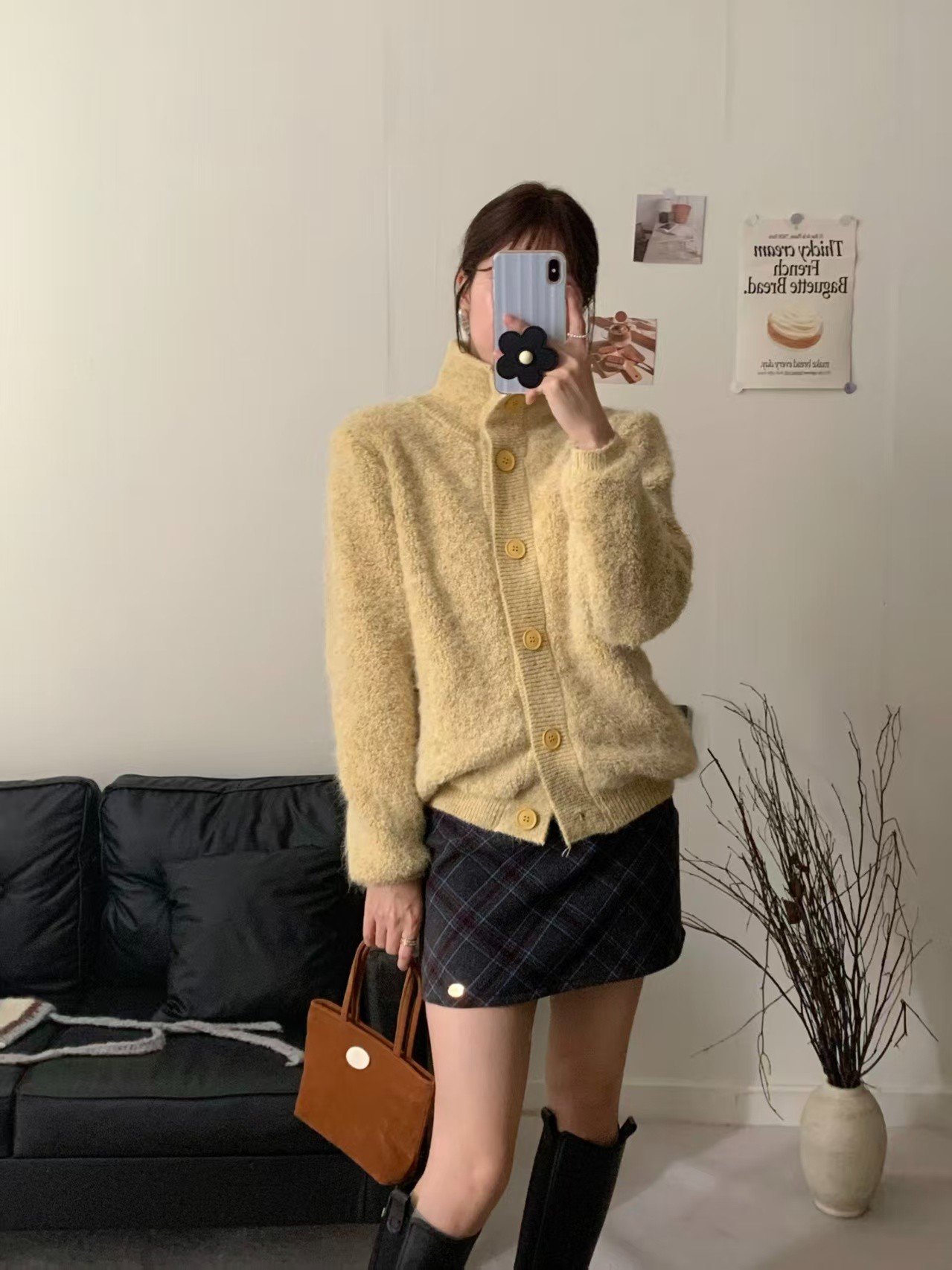 韩系长袖复古网红显瘦针织短款宽松型毛针织衫纯色上衣