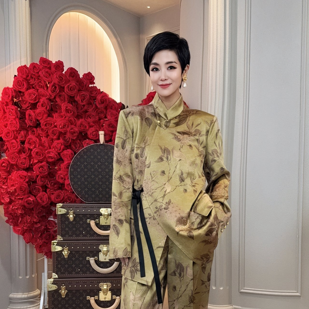 【顾文婷推荐】蒋云25 牡丹喜鹊碧绿中式斜襟西装 K25SS03006AA720