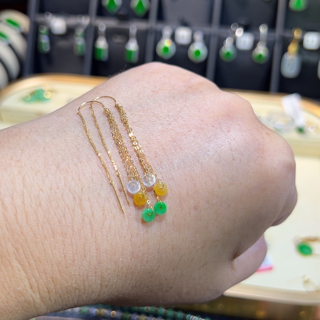 翡翠18K金镶嵌颈饰耳线