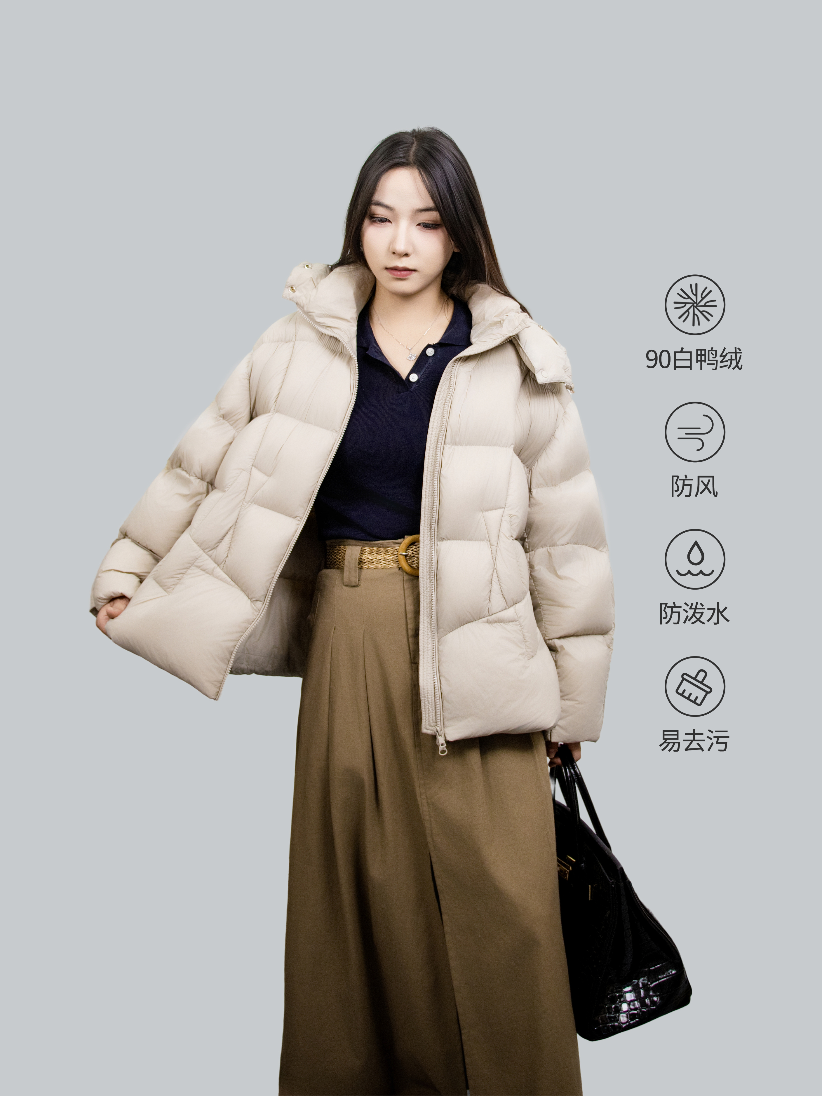 【原厂原单3号】25短款连帽90白鸭绒三防羽绒服女
