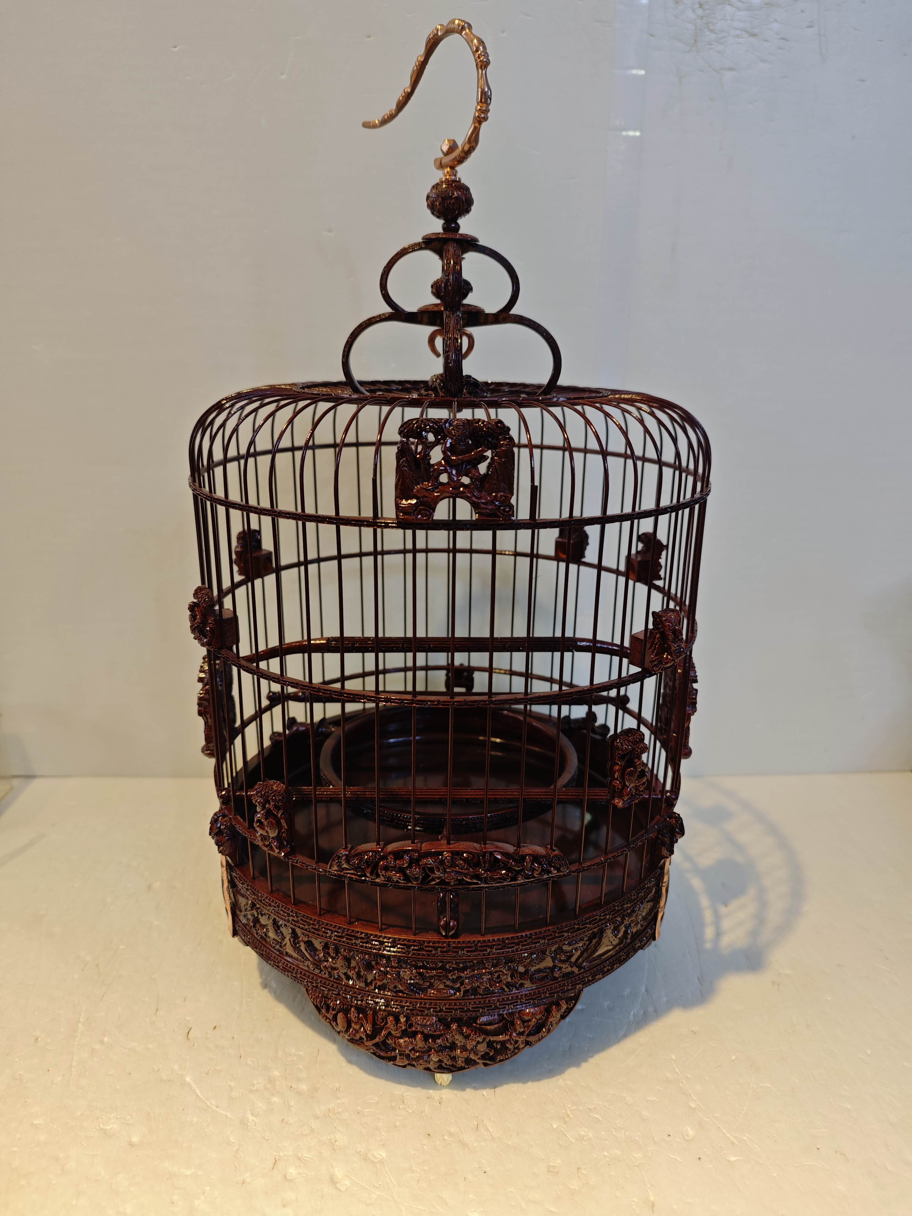 雕花绣眼波笼52枝纯手工雕刻三国战将直径24.3笼身净高26余富笼子