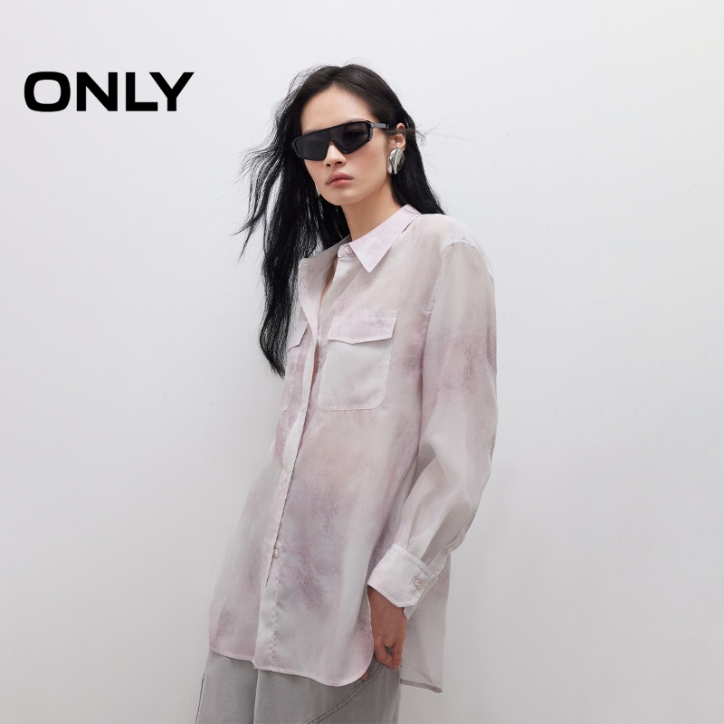 ONLY25春夏新款气质舒适宽松开衩简约工装长袖衬衫女|125105037