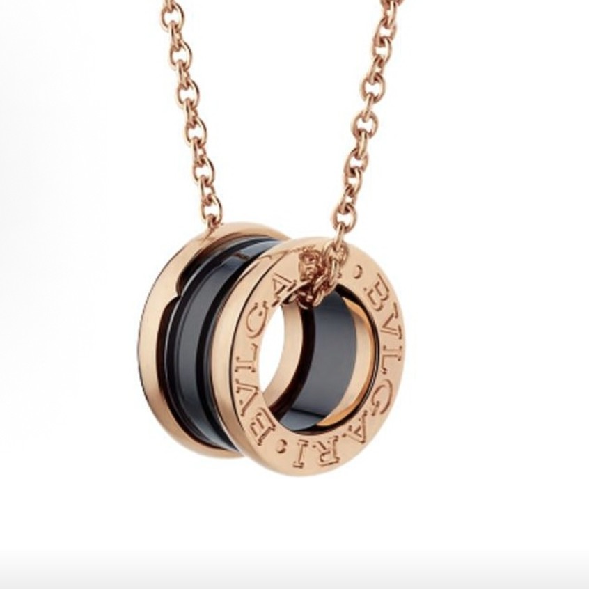 99新 BVLGARI/宝格丽 黑陶瓷弹簧项链玫瑰金14894764