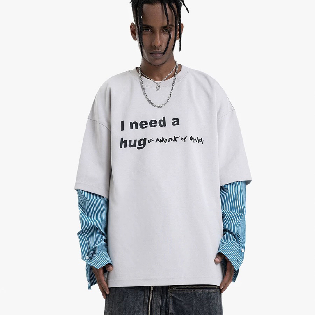 【ELS】潮牌秋冬新款美式潮流休闲宽松拼接假两件圆领卫衣EL54 G2-2