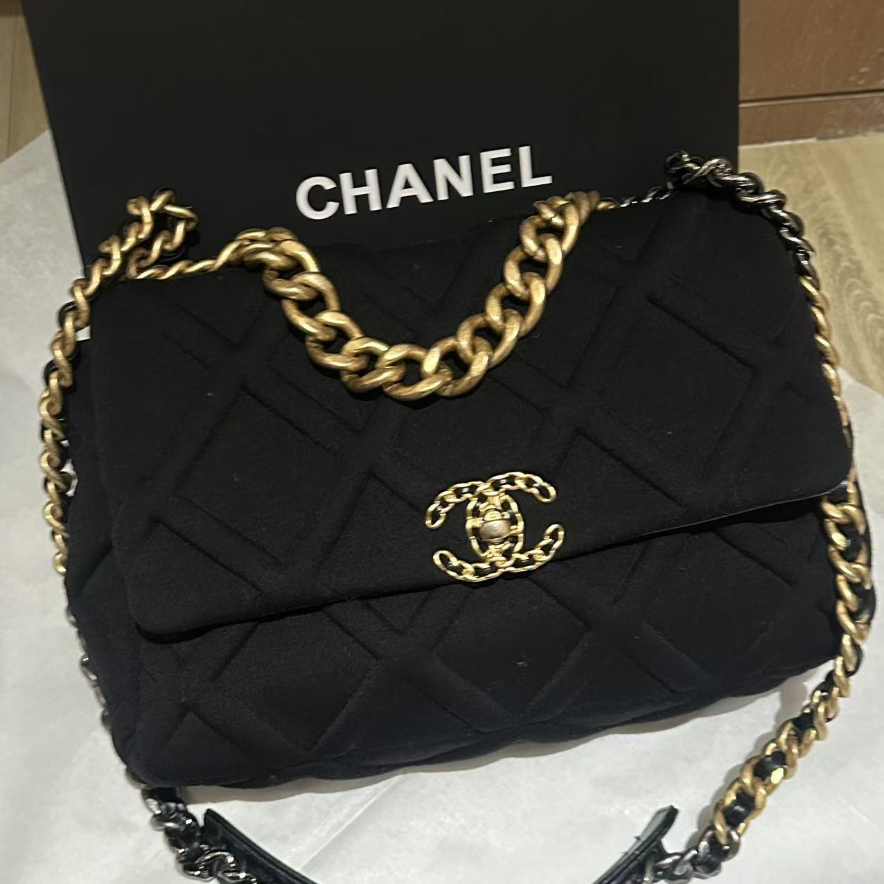 95新 Chanel/香奈儿 泡泡专属/香奈儿黑金19bag斜挎包/98新包展