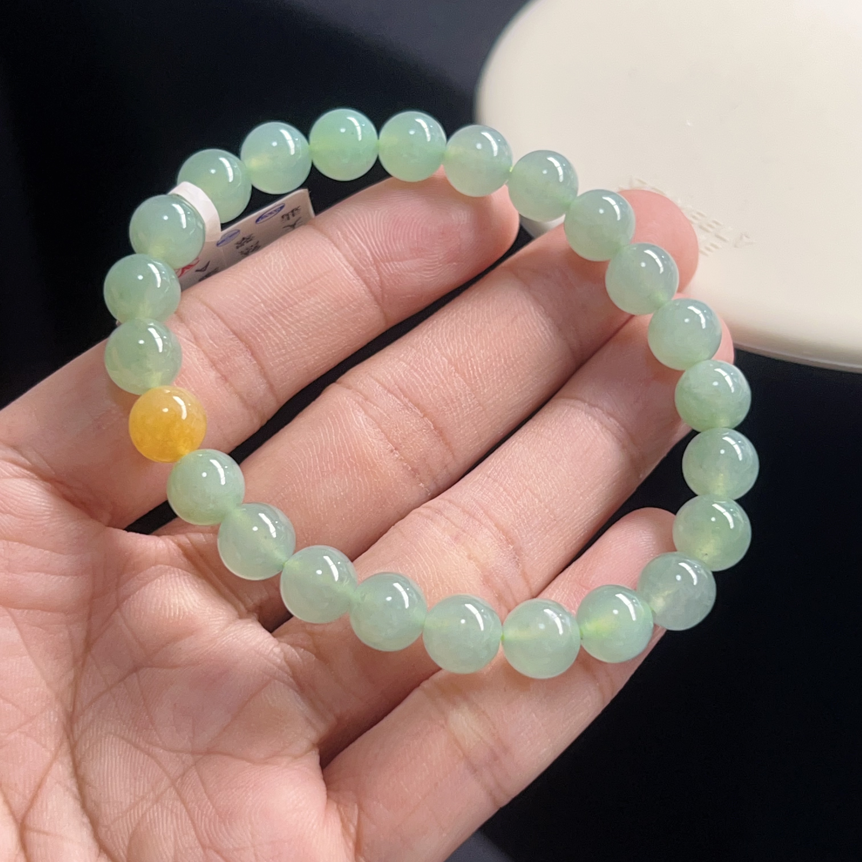 天然翡翠手串珠链卡7.5糯冰晴底葡萄色女士绿色单圈老型百搭冰透