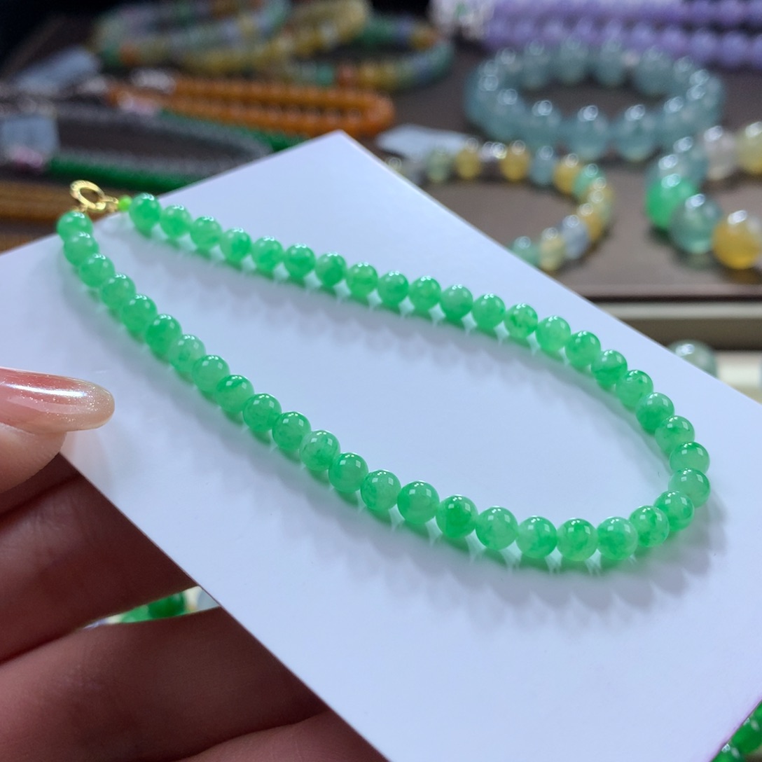 翡翠手链未镶嵌木那甜绿卡4