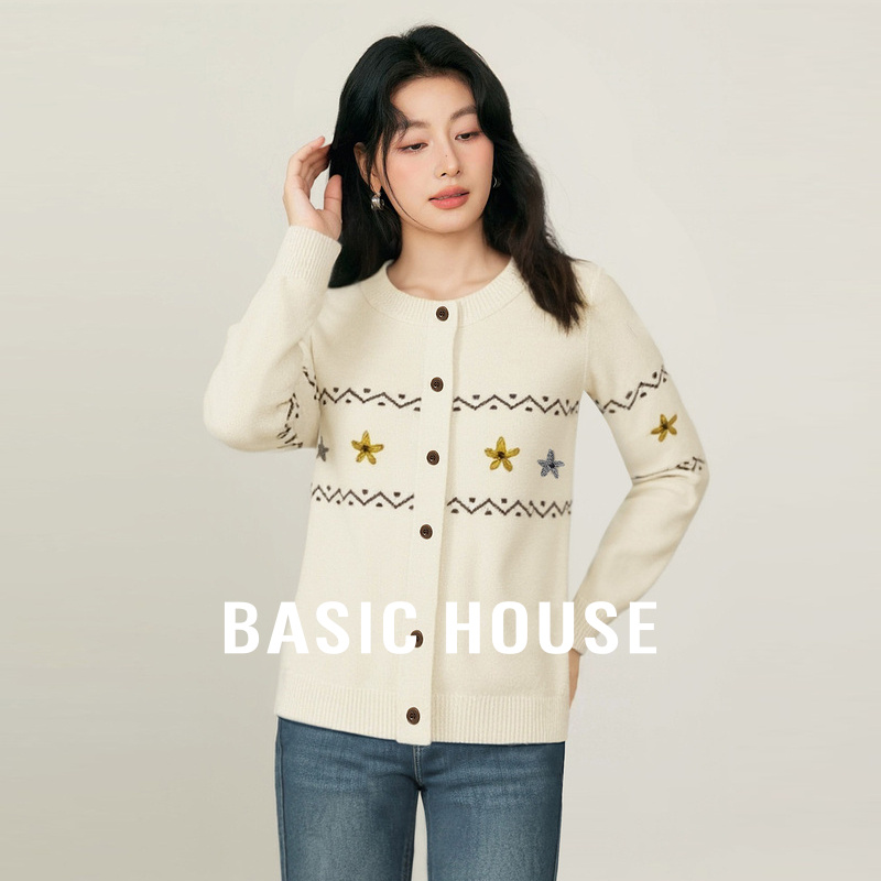 Basic House/百家好新款刺绣松弛宽松毛衣-B06245C2152