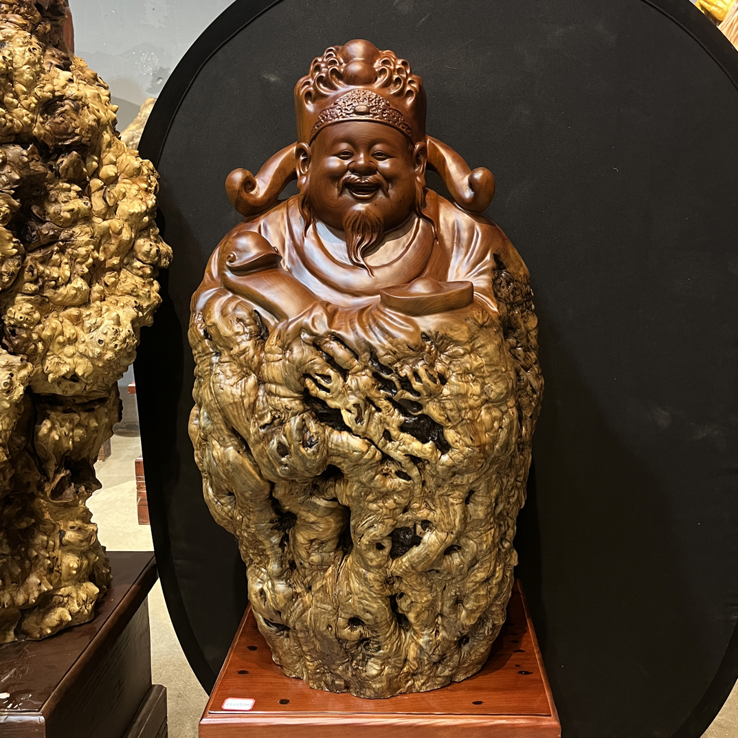 枣木财神随形根雕摆件招财进宝
