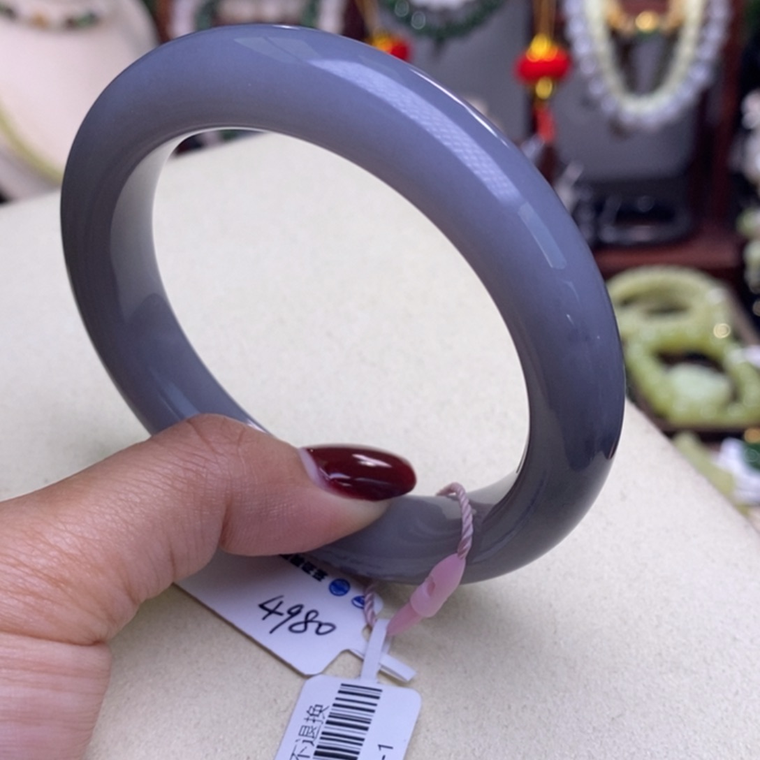 和田玉毕业级老矿料浓烟紫手镯57.5清货未镶嵌