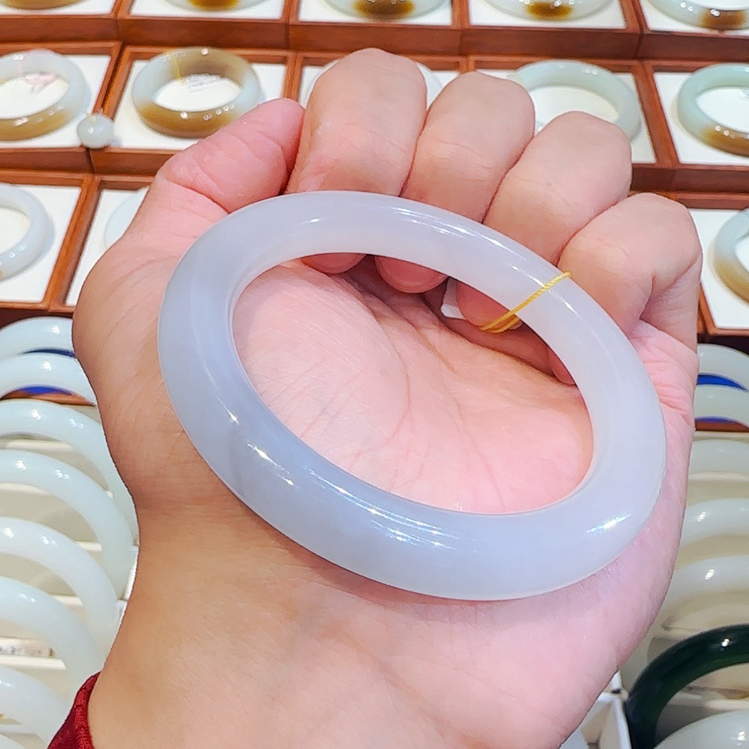 和田玉手镯未镶嵌高冰淡烟紫福镯55 56 57